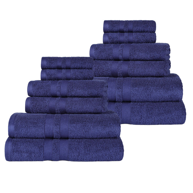Ultra-Soft Cotton Solid Double Line Dobby Border Quick-Drying Assorted Towel, Navy Blue