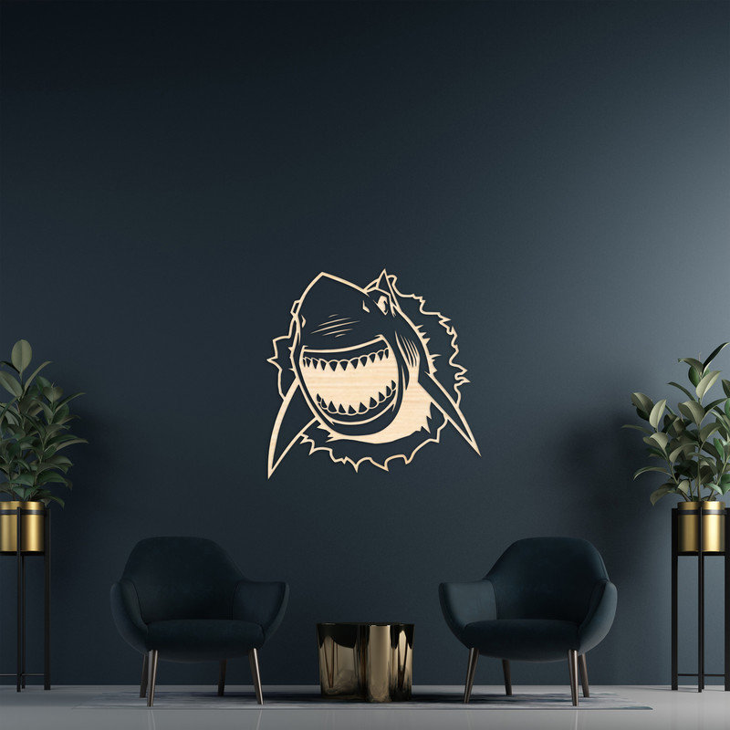 Art mural détaillé détaillé de requin - ACM blanc (23,6 po x 24 po), H 31,5 po x l 32 po x P 0,25 po, Noir