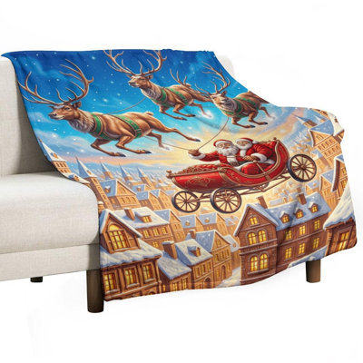 Jeté de père Noël en flanelle de luxe Flying_1, couverture douce et chaude pour le canapé-lit du salon