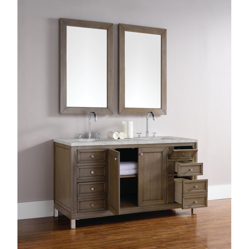 Ensemble de meuble-lavabo double 60 po Chicago, 8 po, Argent victorien, Walnut Whisper