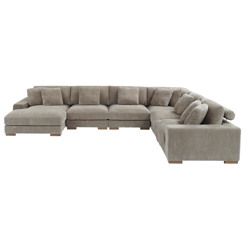Canapé modulaire Amritbir de 157,5 po de largeur faisant face à la droite, Velours côtelé chameau