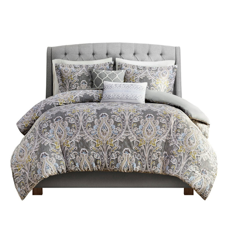 Housse de couette grise en coton avec literie et coussins décoratifs 5 pièces