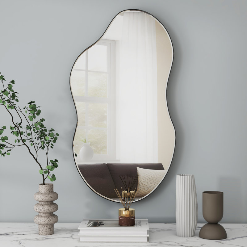 Ashane Asymmetrical Wall Mirror Metal Frame, 36.4" x 20", Black