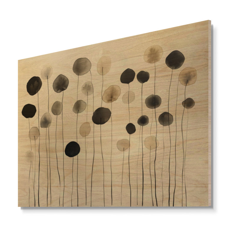 Têtes de graines à l'encre II - Décoration murale botanique abstraite beige, imprimée sur bois, H 30 po x l 40 po