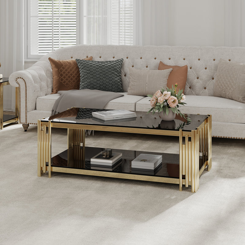 Table basse de 48 po de largeur avec plateau en verre trempé et table basse en acier inoxydable pour le salon Woker Furniture