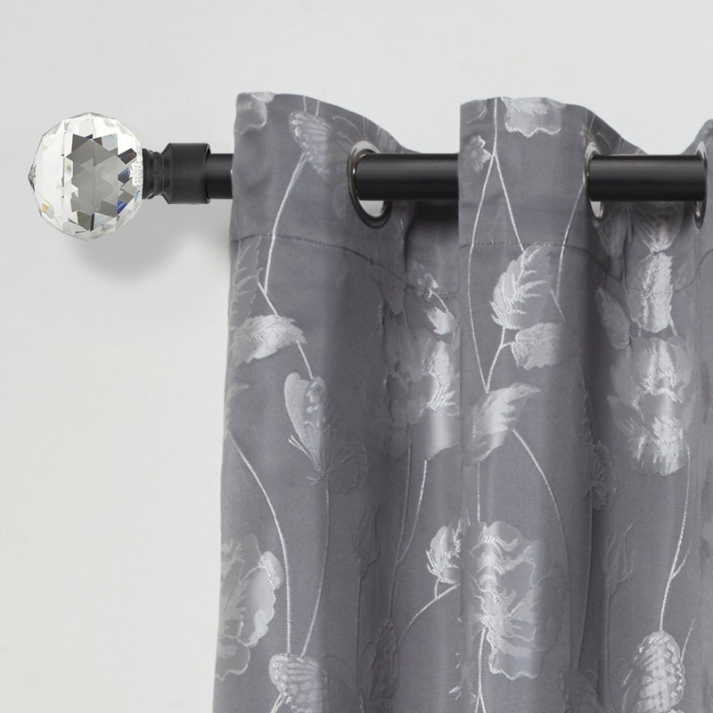 Crystal Adjustable 2cm Single Curtain Pole, Matte Black, 1.6 - 3m