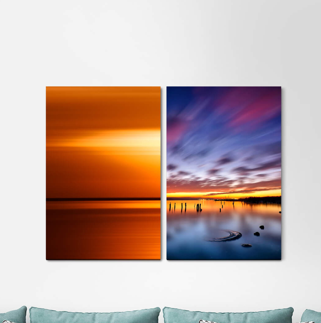 2-tlg. Leinwandbilder-Set - Grafikdruck „Red Clouds Dusk Sea Sunset Twilight”