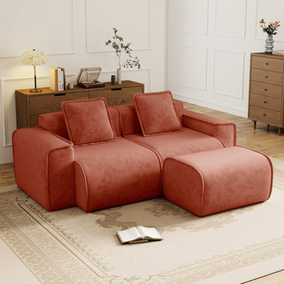En forme de L modulaire à 2 places en velours rouge avec détails français, mobile, sans assemblage et passepoil modulaire en forme de nuage, coussins décoratifs, pour les loisirs