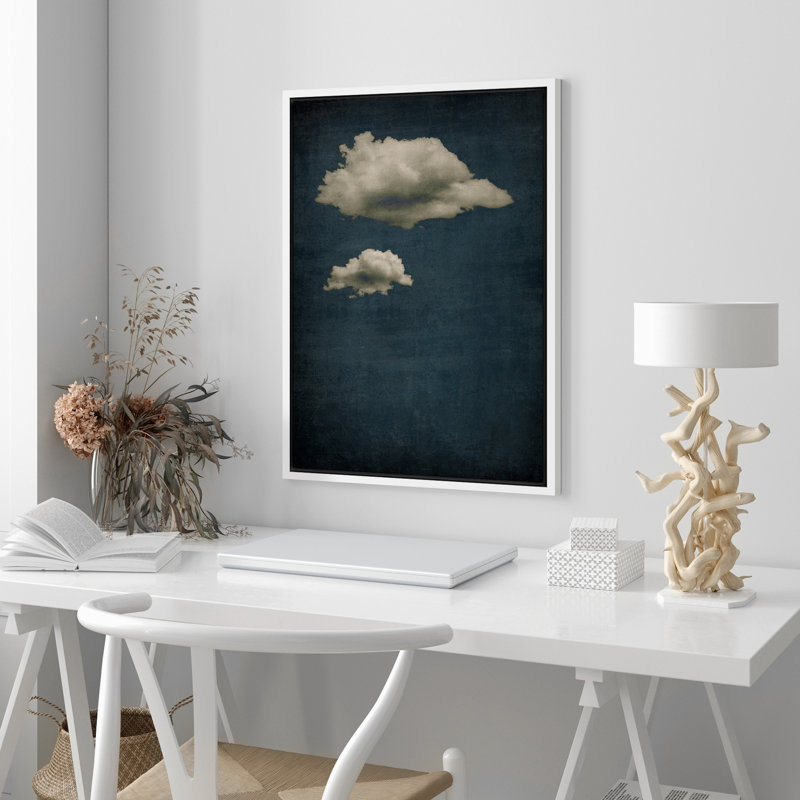 Œuvre de décorations murales minimalistes abstraites bleu foncé et bicolores - impression sur toile flottante, Blanc