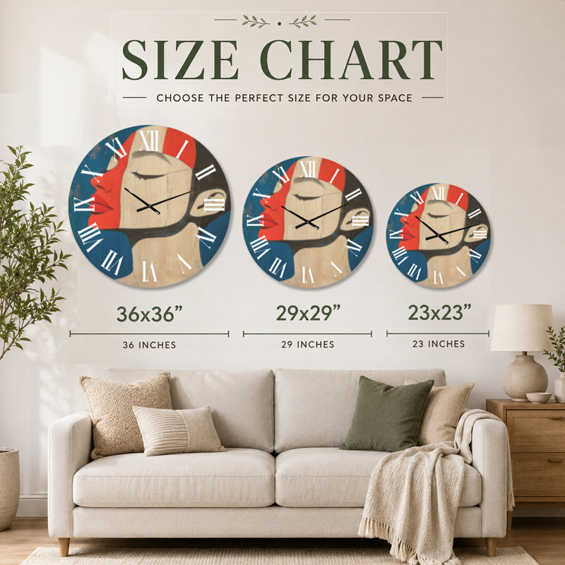 Horloge murale ronde en bois Bold Cobalt Muse I - Art Pop, Medium