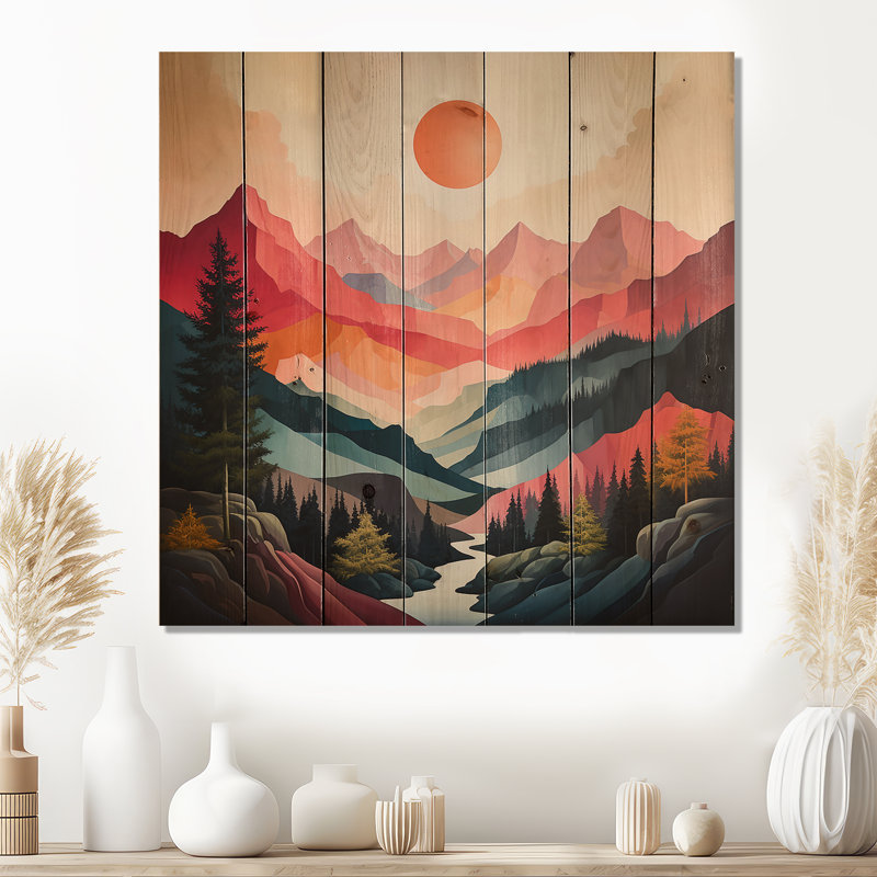 Charel Pastel Bold Sunset Landscape V sur impression sur bois, H 35 po x l 35 po x P 0,78 po