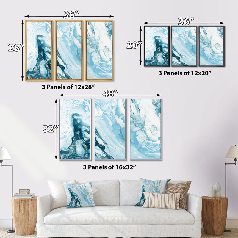 «Blue Wave», art mural moderne encadré sur toile, Noir, L 36 po x H 28 po x P 1 po
