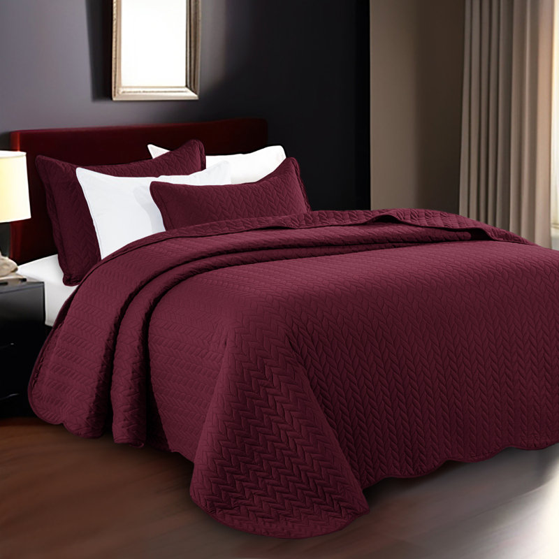 Microfiber Embossed Oversized Modern & Contemporary Bedspread Set With Shams, California King Bedspread + 2 Pillowcases