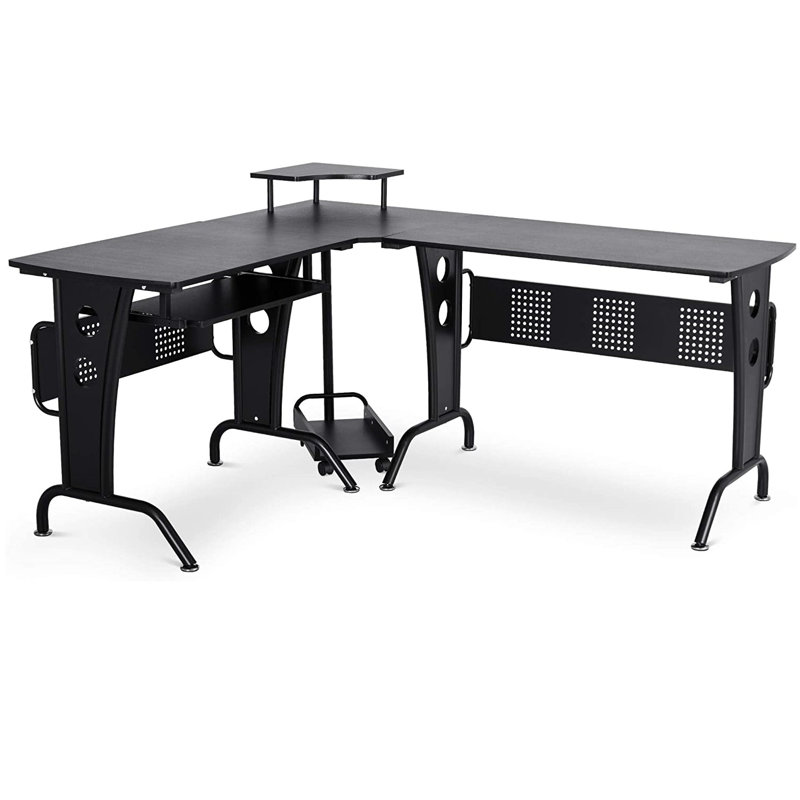 Dinges L-Shaped Computer Desk, Black, Black