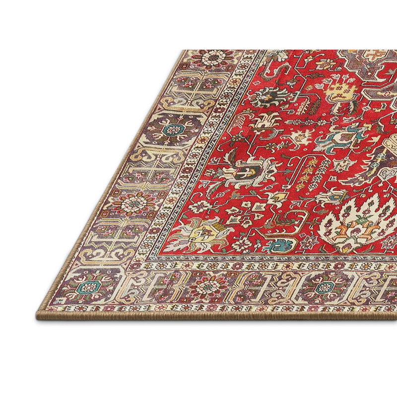 Tapis traditionnel rouge / noir, Rectangle 5 pi x 7 pi