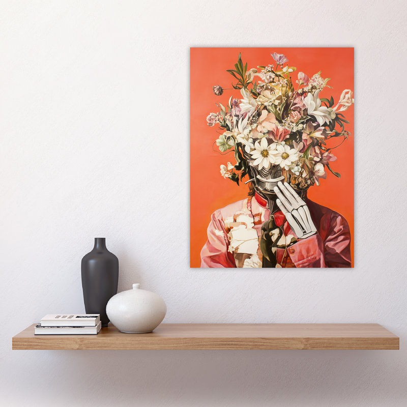 Shy Cyborg Robot Flower Bouquet Hat Suit Wall Art Print