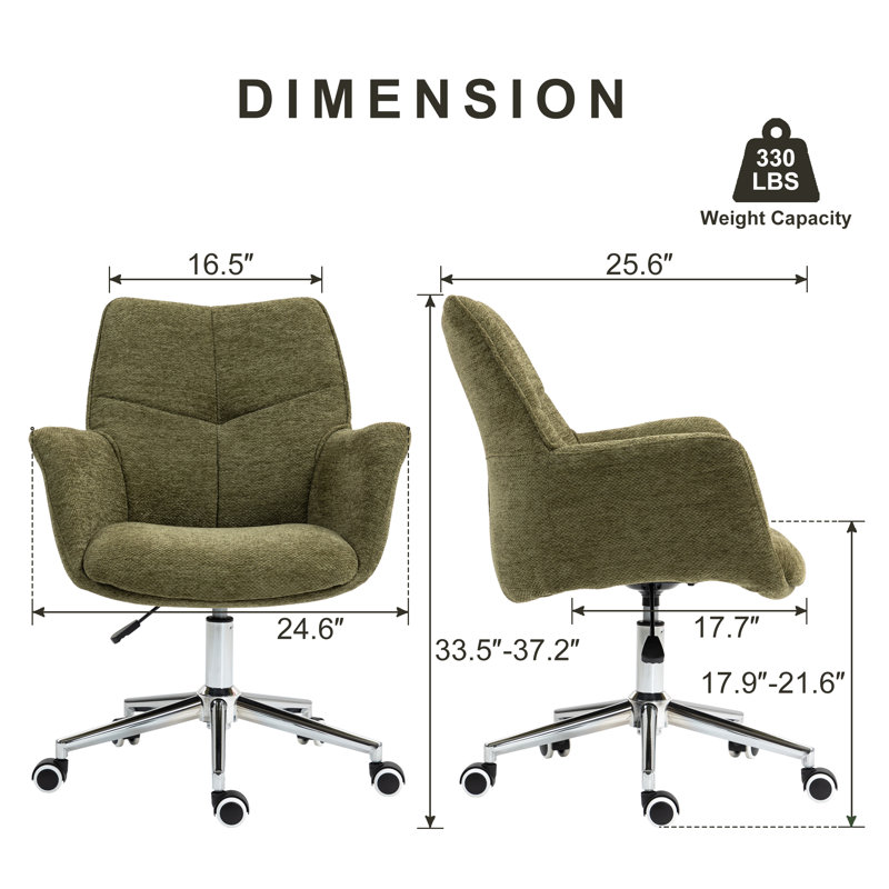 Soft Chenille Home Office Chair Adjustable Height Task Chair Swivel Desk Chair (Green), Green