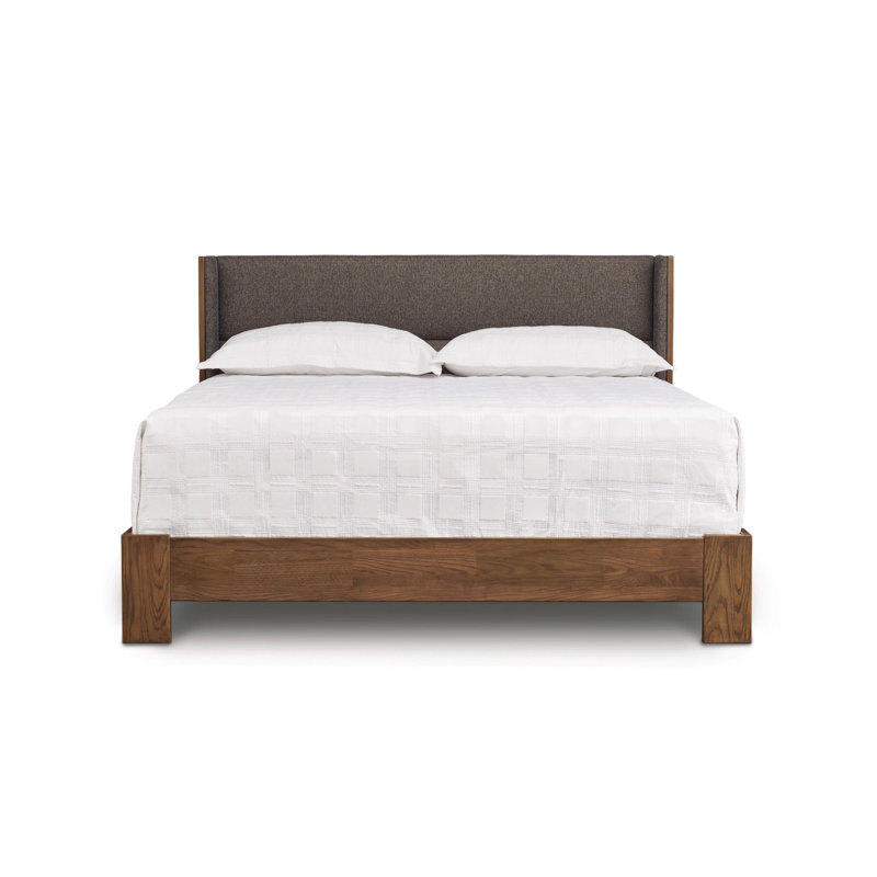 Sloane Upholstered Wingback Bed, California King, Fabric Hemp, Natural Walnut