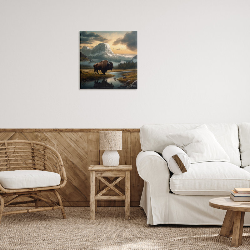 Bison & Vast Mountains Canvas Wall Art by Roozbeh Bahramali, 24" H x 24" W