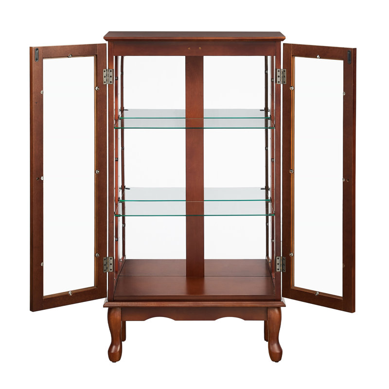 Vitrine de 15 livres par tablette en noyer avec dossier en miroir et tablettes réglables, Walnut