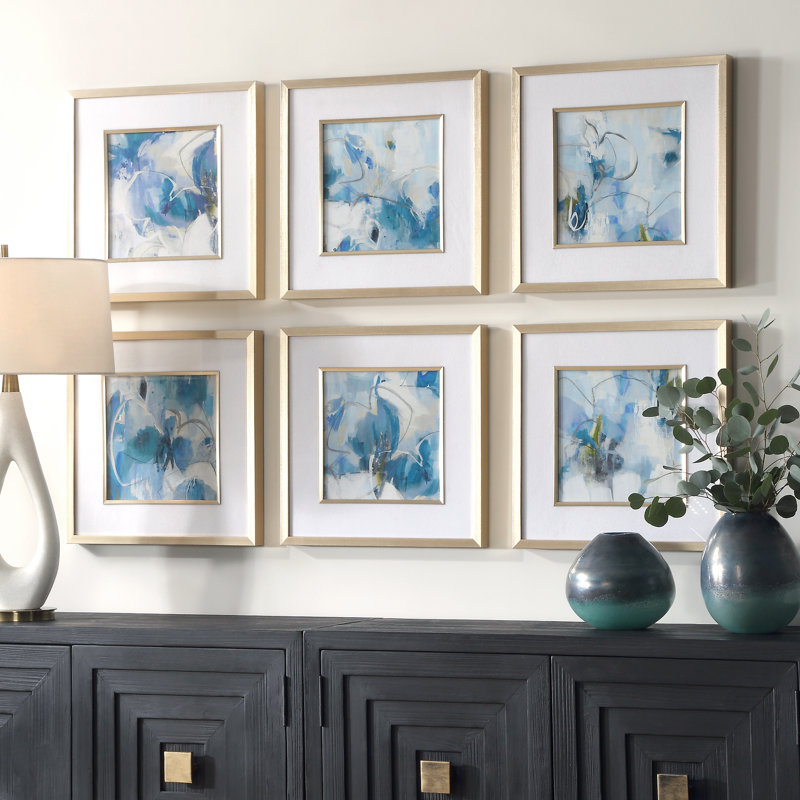 Orren Ellis Fresh Start Blue Abstract Prints, S/6