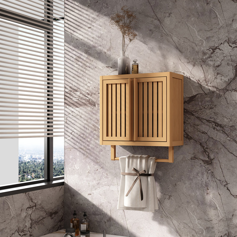 Boîte de rangement de toilette murale en bambou pour salle de bain