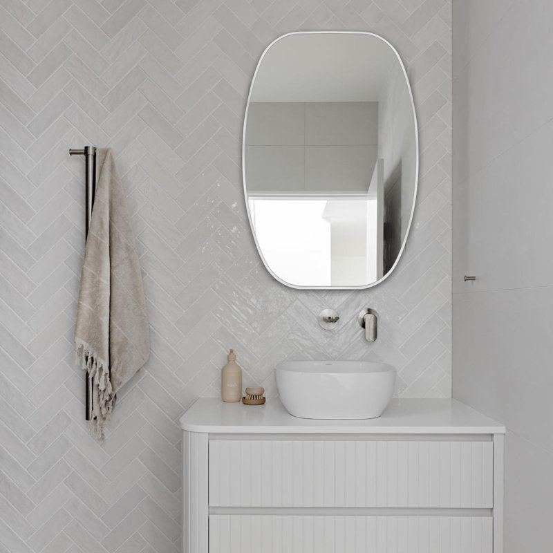 Metal Oval Wall Mirror, Silver, 30" x 20"