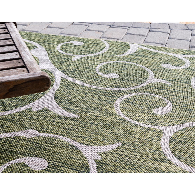 Hague Botanical Green Indoor/Outdoor Area Rug, Rectangle 4' x 6'
