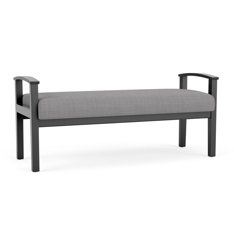 Banc en bois massif Amherst, Noir, Gris chambray