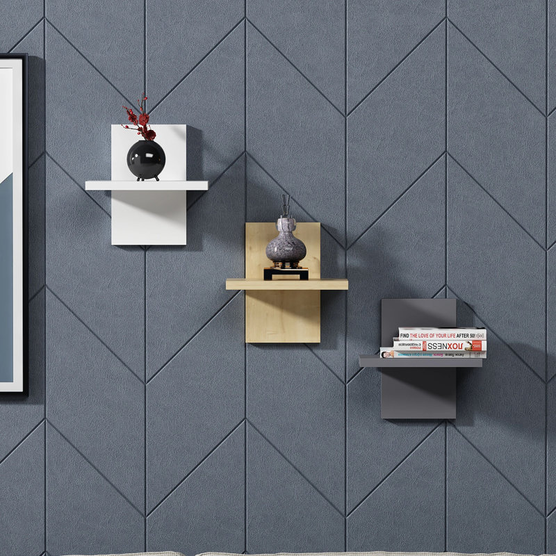 Concezio 3 Piece Floating Shelf, White/Anthracite/Oak