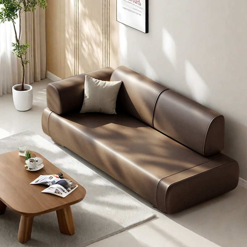 Chaise longue en similicuir de style moderne, Brun, Orienté à gauche (vu de face)