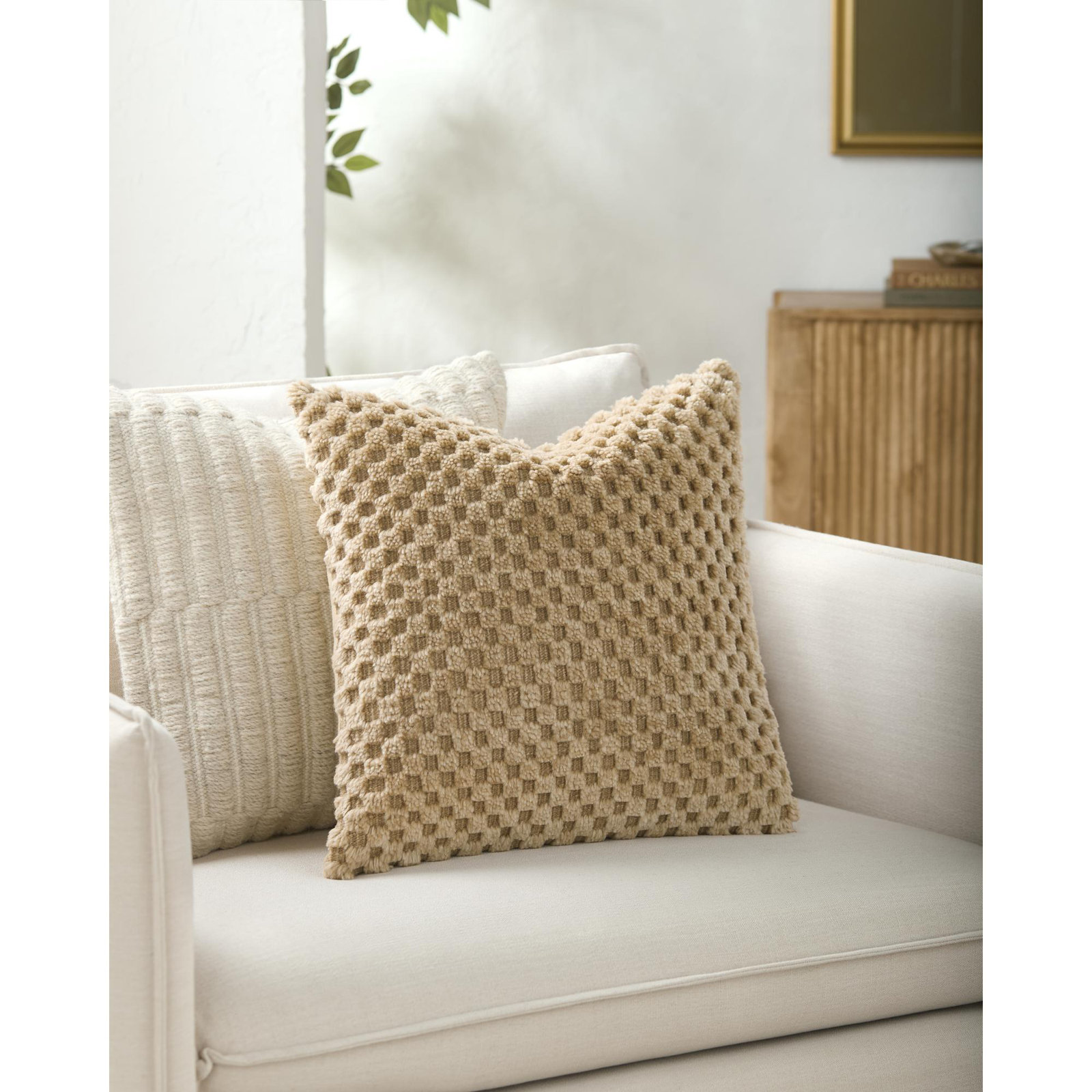 Novoli Accent Pillow, Square 20", Pillow Cover Only - No Insert, Tan