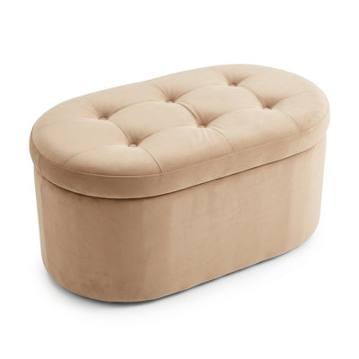 Banc de rangement repose-pieds ovale en velours avec cloison pliante
