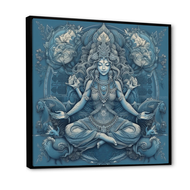 Divine déesse Yogini en bleu divin I - impressions d'art mural de yoga, H 16 po x l 16 po x P 1 po, Cadre flottant noir