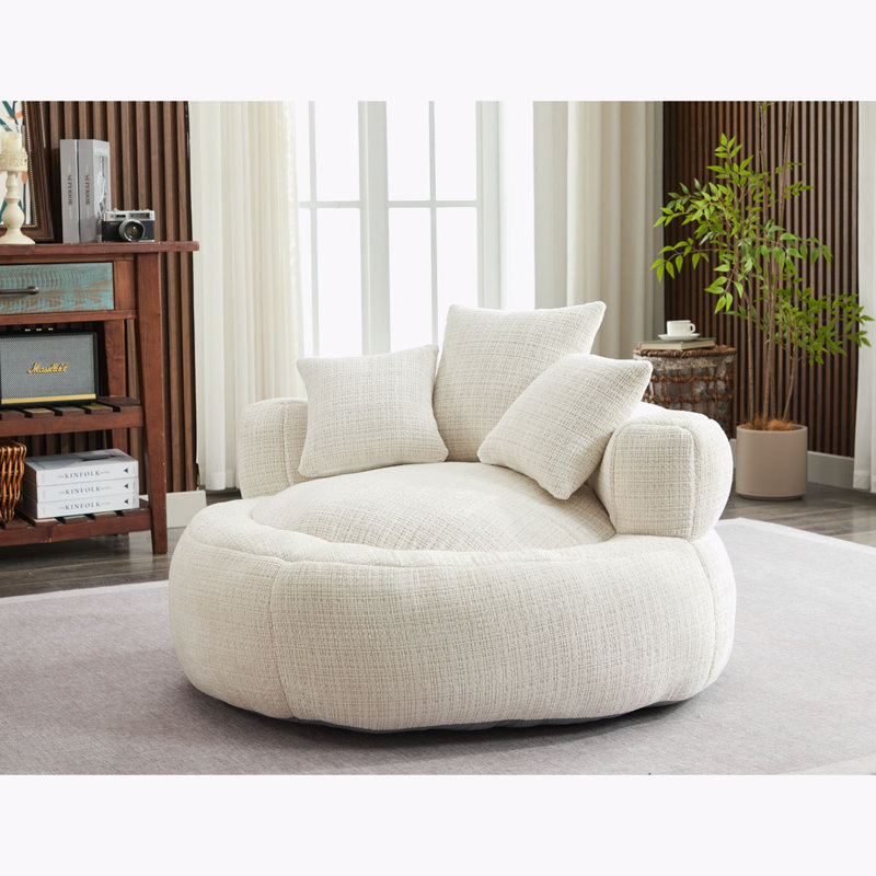 Canapé à billes avec housse en chenille ultra doux, Chenille blanche