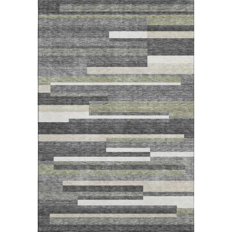 Premium Machine Washable Prisco Charcoal Rug, Rectangle 5' x 7'6"