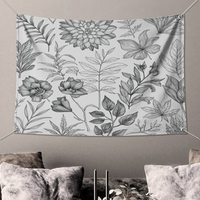 Tapisserie murale «Botanical Illustration» noir et blanc