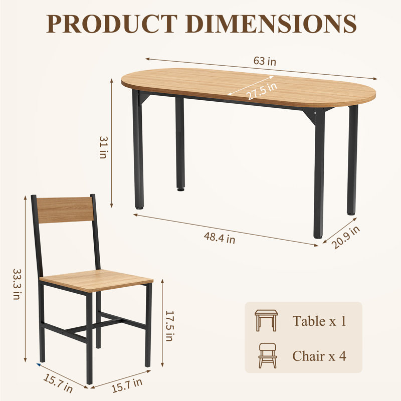 Ensemble de salle à manger ovale 5 pièces, table moderne à structure en métal avec chaises assorties et plateau en bois composite pour la cuisine et la salle à manger