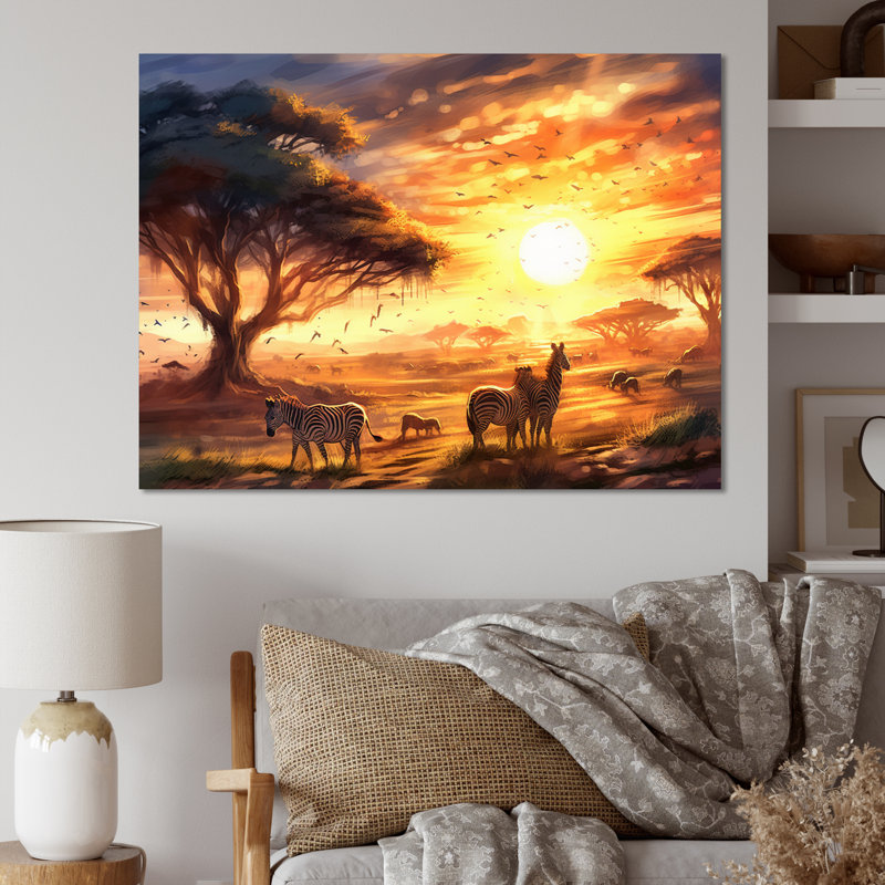 Safari zébré orange orange sur toile, H 30 po x l 40 po x P 1,5 po, Toile tendue