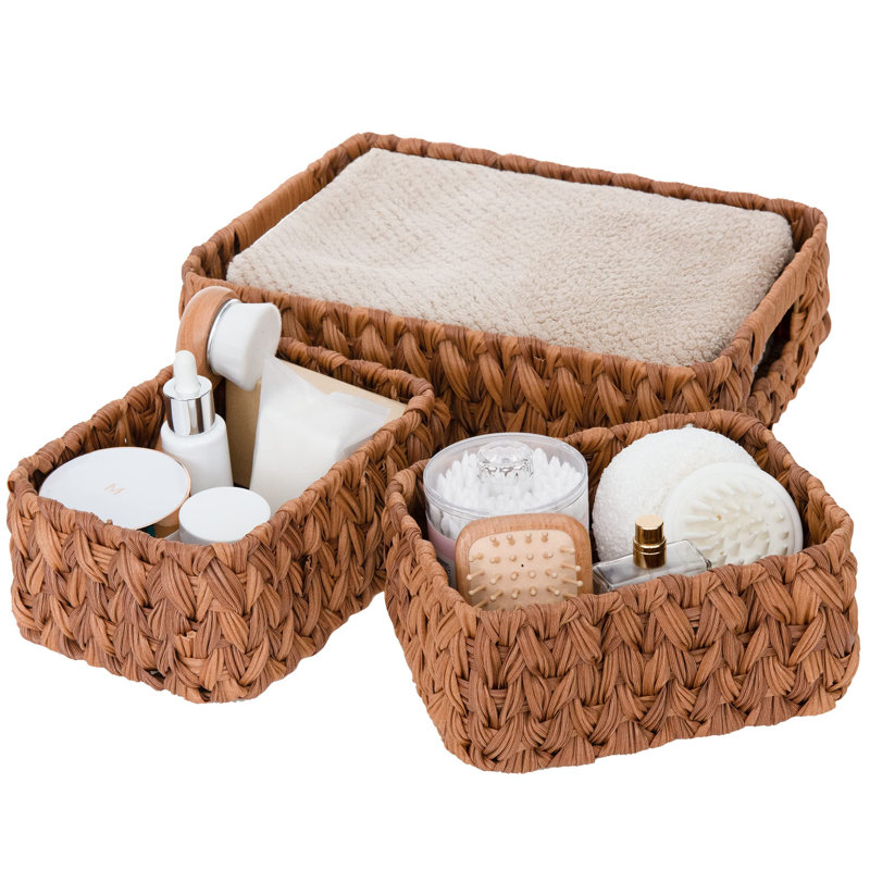 Wicker Baskets For Organizing, Wicker Storage Baskets For Shelves, Set Of Small Wicker Baskets, Toilet Basket Tank Topper,(Caramel Orange/3 Pack)