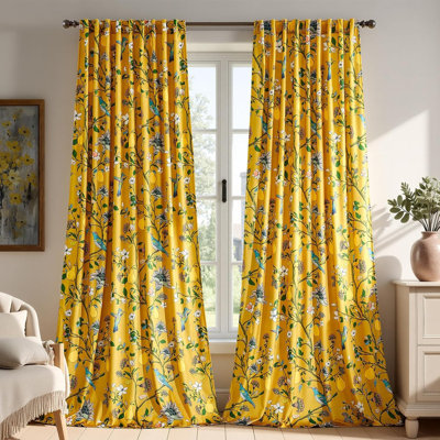 Luxury Velvet Fancy Hummingbird Blackout Curtain. Rod Pocket Back Tab Thermal Insulated Room Darkening Drapes（set of 2）