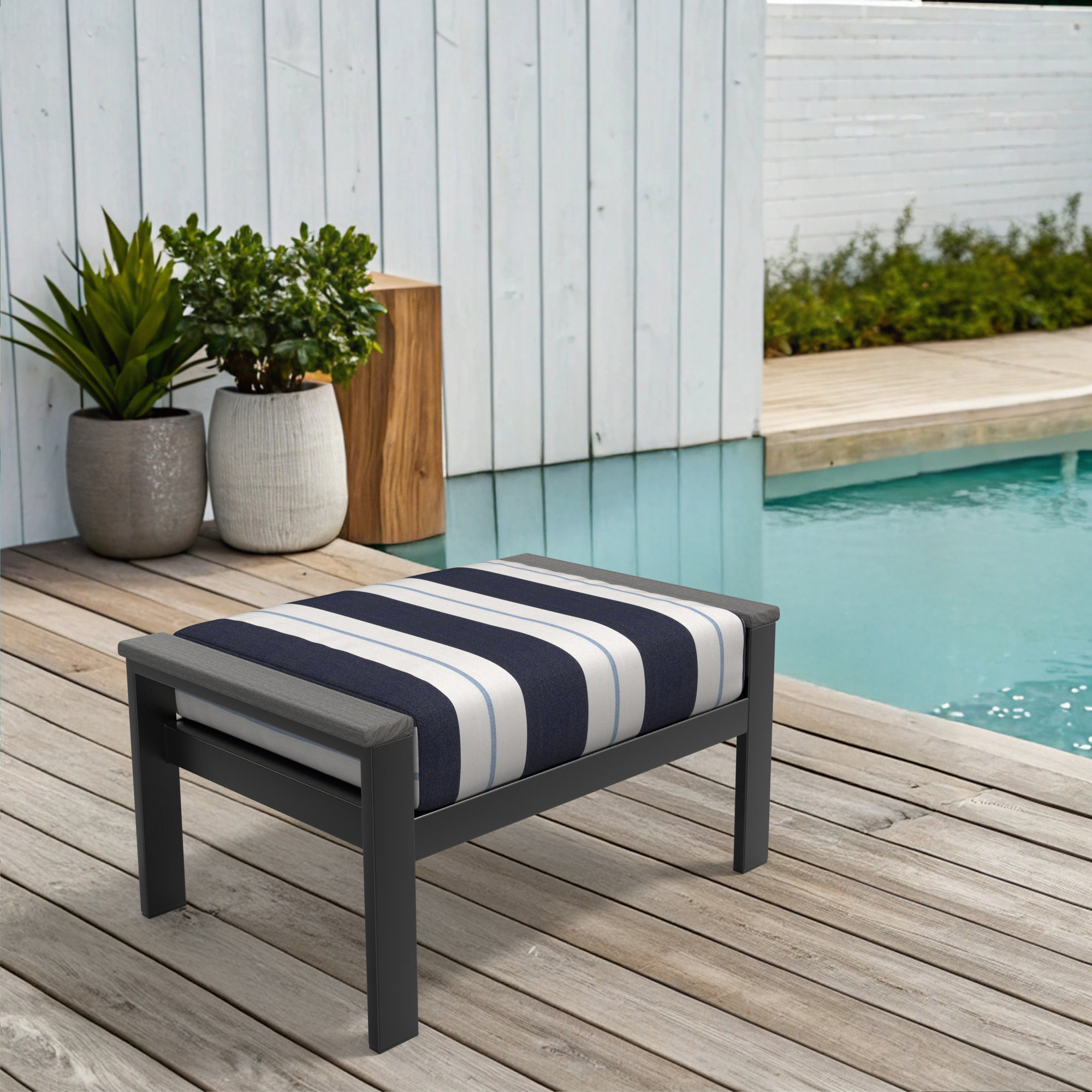 Townsend Outdoor Ottoman with Sunbrella Cushions, Relate Harbor