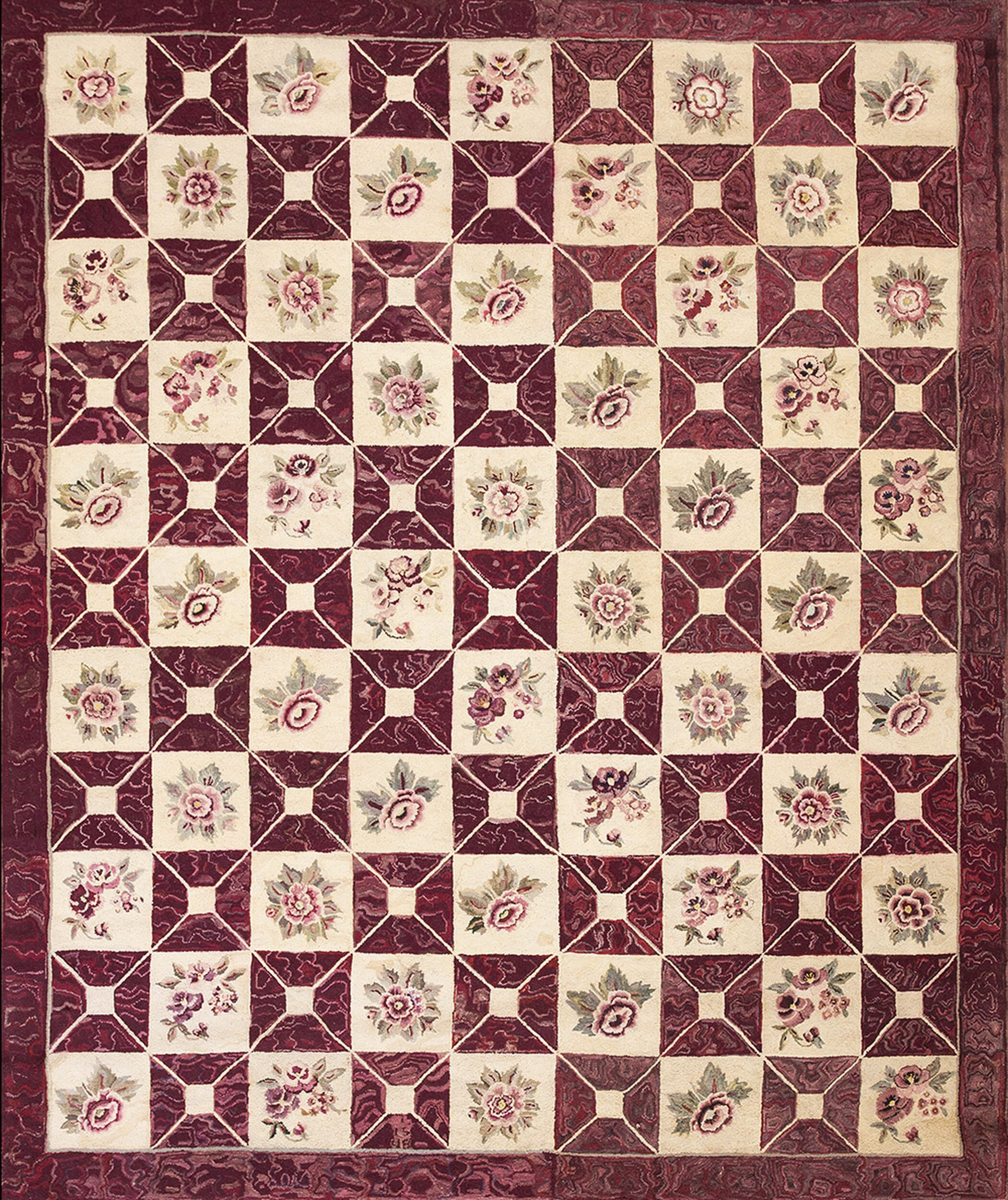 The New England Collection 1920s Wool Hooked Antique Allover Geometric ...