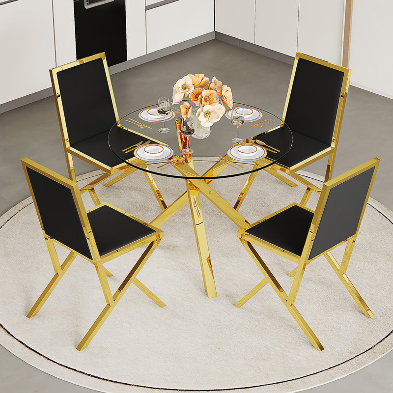 Ensemble repas pour 4 personnes, Noir + or, transparent, 5, Noir + or