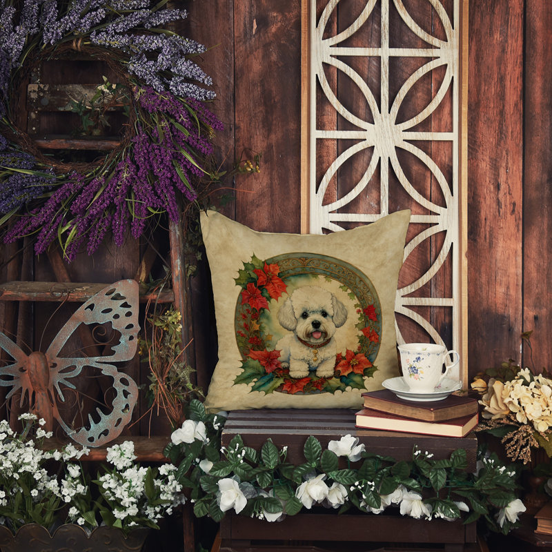 Coussin décoratif intérieur / extérieur en polyester Christmas, 14 po x 14 po, Carré, Bichon