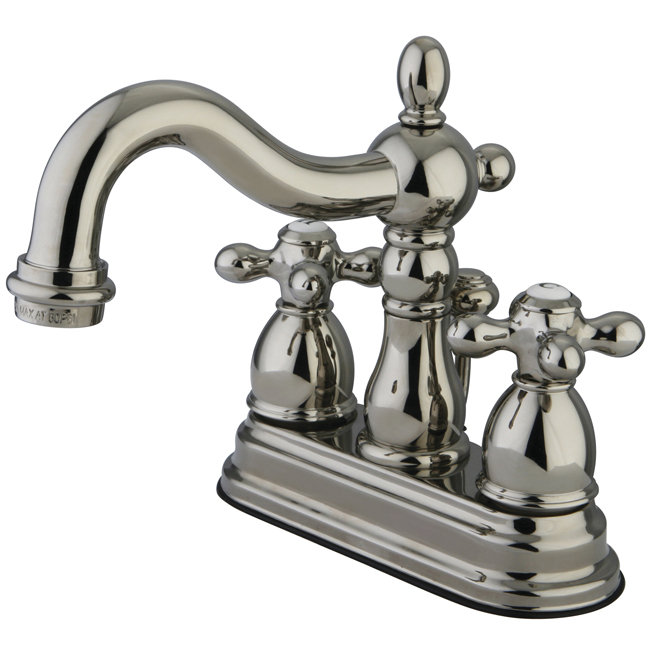 Heritage Centerset Bathroom Faucet with Drain Assembly, Polished Brass, Lever