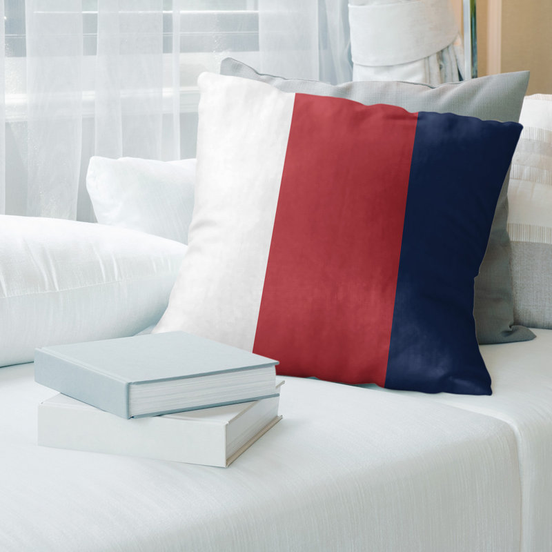 Striped Linen Reversible Pillow Cover, 26" x 26", Navy Blue/White/Orange, Polyester/Polyfill