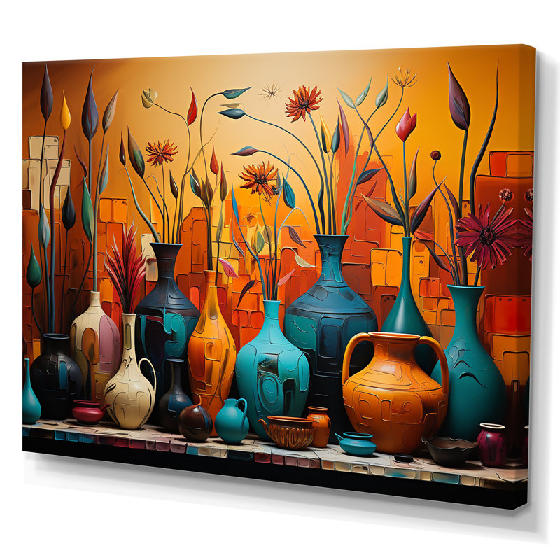 «Orange Boho Pottery Expressions I», art sur toile Boho Pottery, Toile tendue, H 34 po x l 44 po x P 1,5 po