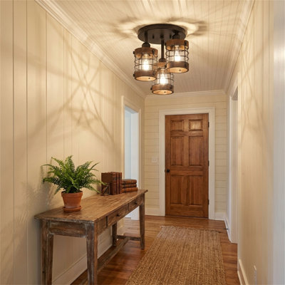 3-light Farmhouse-style Chandelier, Semi-recessed Ceiling Light