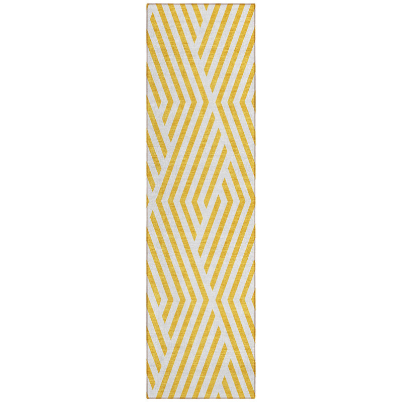 HomeRoots 8' Gold And White Geometric Washable Indoor Outdoor Runner Rug